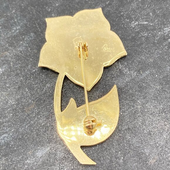 NURI Vintage real abalone shell and gold tone metal flower brooch ~ Signed pin - Picture 10 of 10